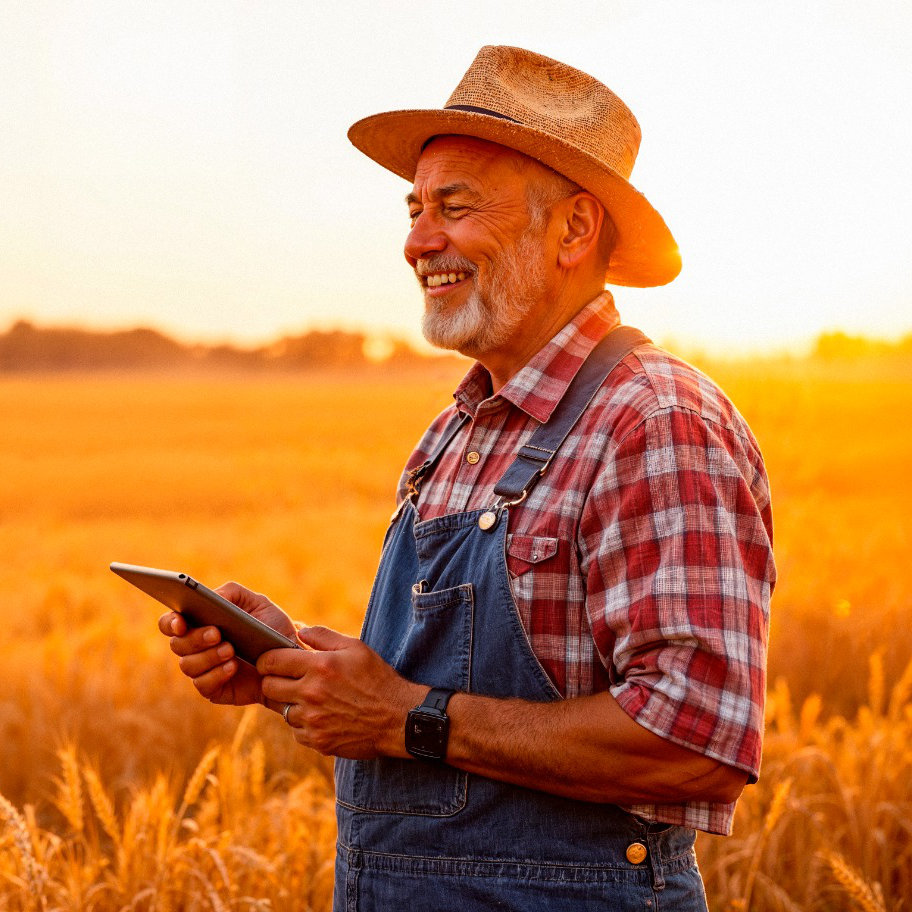 Farmer using tablet in field